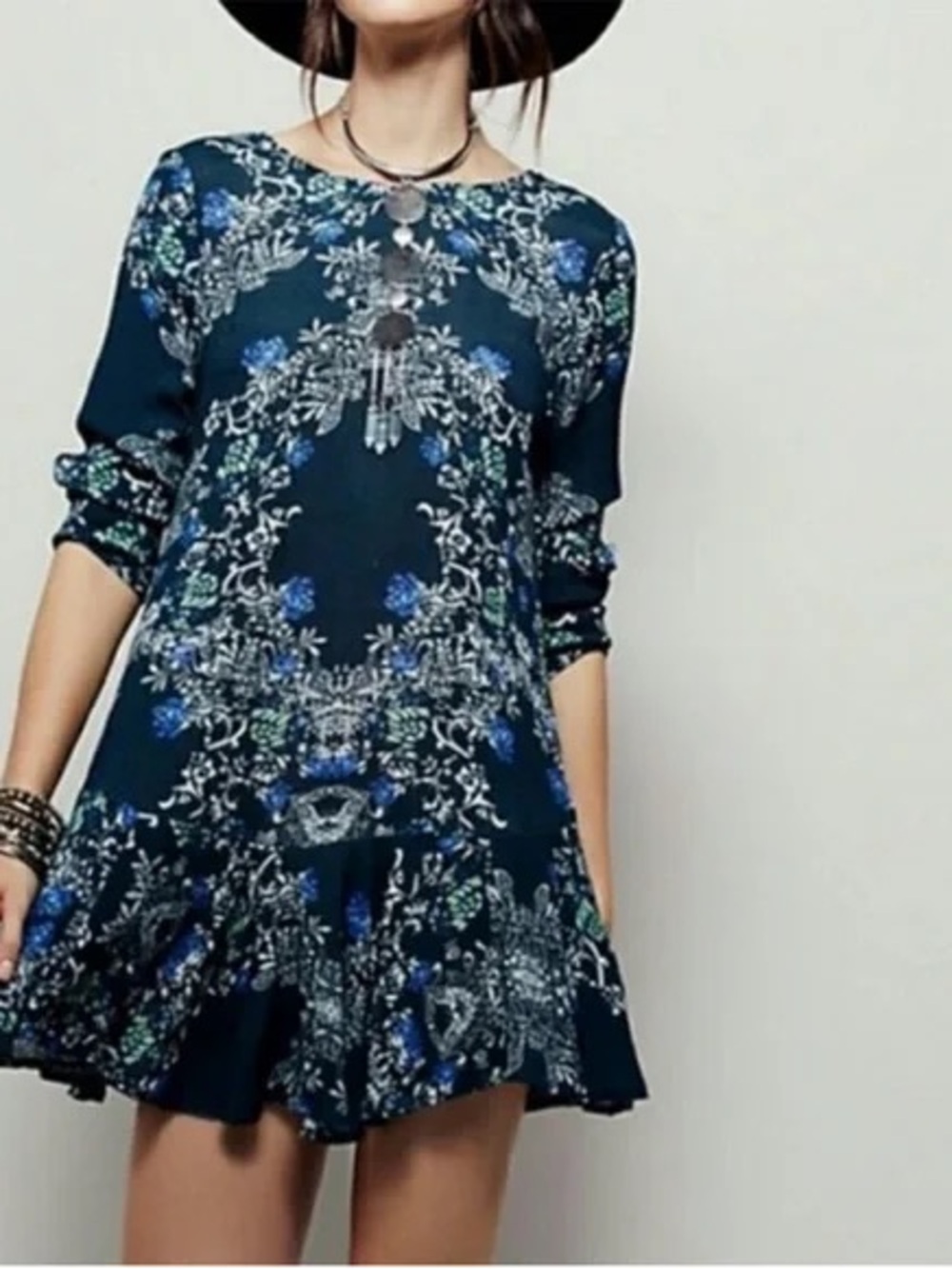 Free People "Smooth Talker" Tunic Swing Mini Dress Medium Boho Floral - Picture 4 of 11